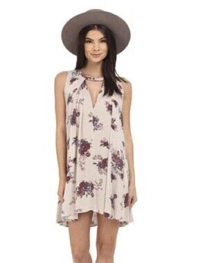 Free People Blush Floral Mini Dress with Keyhole
